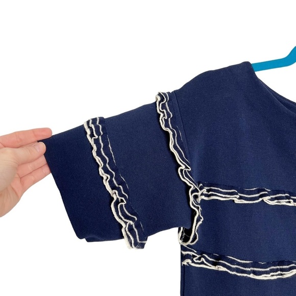 J Crew Navy Blue Ruffle Boatneck Short Sleeve Knit Sweater - Picture 4 of 11